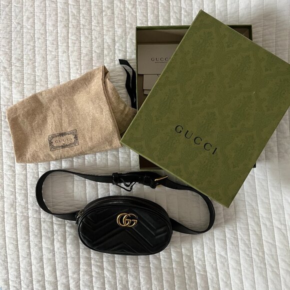 Gucci Accessories - Gucci GG Marmont Belt Bag Black Matelasse' Chevron Leather